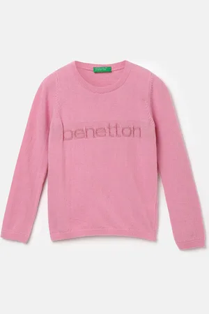 Benetton Girls Round Neck Typography Pullover Sweater
