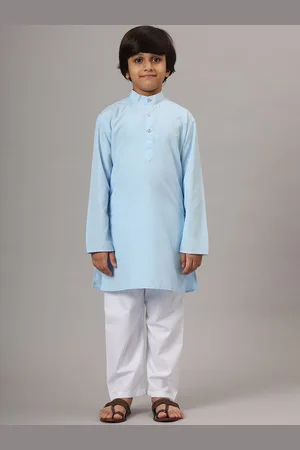 Tahvo Boys Mandarin Collar Pastels Straight Kurta with Trousers