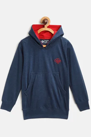 Chimprala Kids Navy Blue Solid Cotton Antimicrobial Hooded Sweatshirt