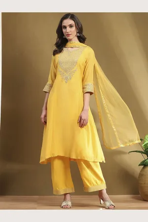 Biba Women Chanderi Cotton Kurta with Palazzos & With Dupatta