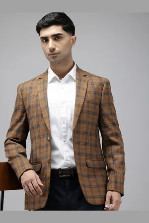 Park Avenue Notched Lapel Single Breasted Checked Slim Fit Formal Blazer