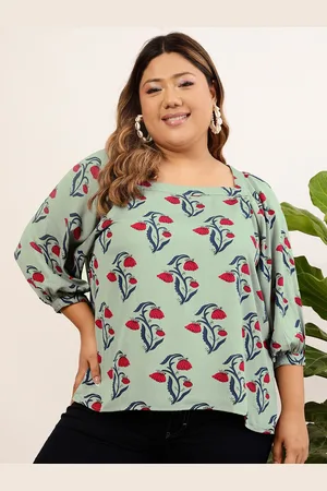 CURVY STREET Plus Size Green Floral Printed Top