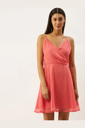 Berrylush Women Pink Self Design Fit and Flare Dress