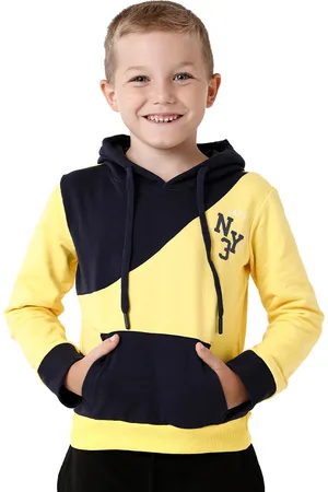 KATE & OSCAR Boys Yellow & Black Colourblocked Hooded Cotton Sweatshirt