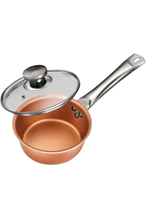 Prestige Cuprus Copper Toned Non-Stick Induction Base Sauce Pan With Glass Lid-1.1L