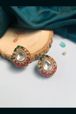 ABDESIGNS Gold-Plated Teardrop Shaped Stud Earrings