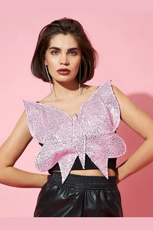 ATHENA Pink Embellished Embellished Crop Top