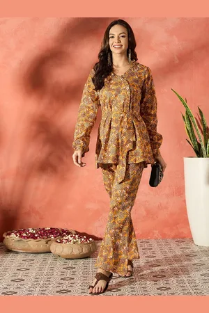 InWeave Women Printed Pure Cotton Tunic & Trouser With Belt Co-Ords