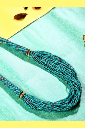 Bamboo Tree Jewels Turquoise Blue & Gold-Toned Beaded Necklace