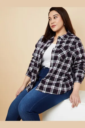 Max Collection Women Plus Size Spread Collar Tartan Checked Casual Shirt