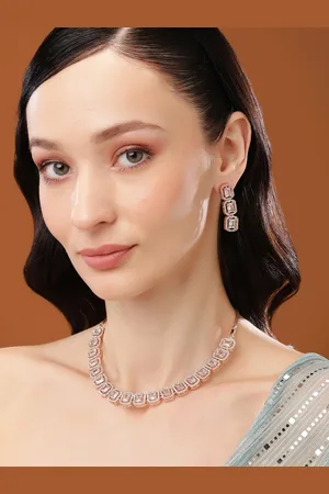 ESTELE Rose Gold Plated CZ Ossum Octagon Necklace Set