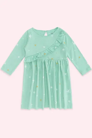 Pantaloons Girls Green Empire Cotton Dress