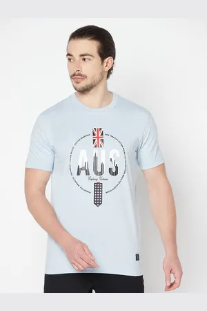 CANTABIL Men Blue Solid Graphic Printed T-shirt