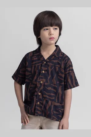 taffykids Boys Relaxed Fit Cuban Collar Abstract Printed Cotton Casual Shirt