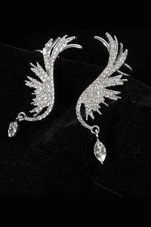 Krelin Silver Plated Contemporary Cubic Zirconia Studded Angel Wing Ear Cuffs
