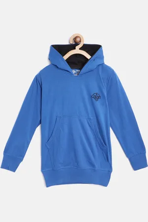 Chimprala Kids Blue Solid Antimicrobial Pure Cotton Hooded Sweatshirt