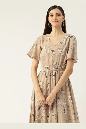 DressBerry Floral Print Flared Sleeve Georgette Fit And Flare Midi Dress
