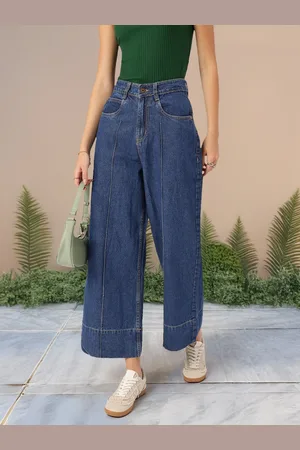 DressBerry Women Utility Inspired Baggy Wide Leg Cropped Jeans