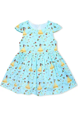 BAESD Girls Conversational Printed Flared Cap Sleeves Cotton A-Line Dress