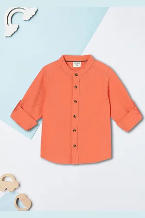 Max Collection Boys Band Collar Textured Cotton Casual Shirt
