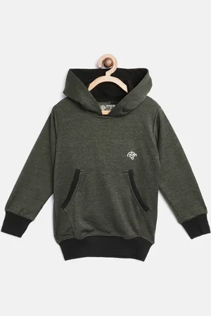 Chimprala Kids Olive Green Pure Cotton Solid Hooded Sweatshirt