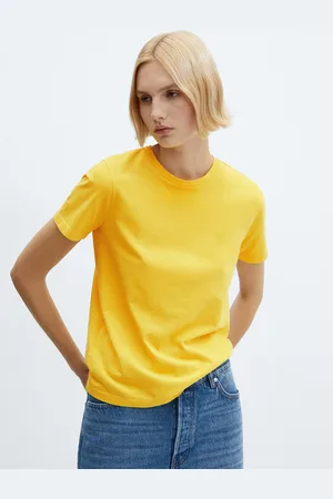MANGO Women Solid Pure Cotton T-shirt