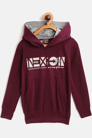 Chimprala Kids Burgundy & Off-White Printed Antimicrobial Cotton Hooded Sweatshirt