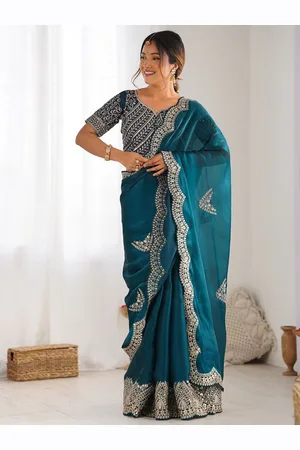 Satrani Embellished Sequinned Organza Saree