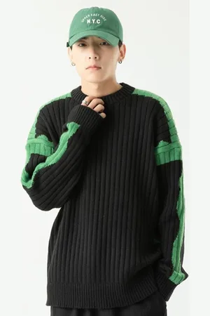 HERE&NOW Men Open Knit Striped Pullover