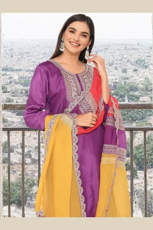 Ishin Floral Yoke Design Zari Straight Kurta With Trouser And Dupatta