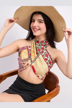 Berrylush Floral Print Halter Neck Bralette Crop Top