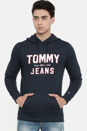Tommy Hilfiger Men Navy Blue Printed Hooded Sweatshirt