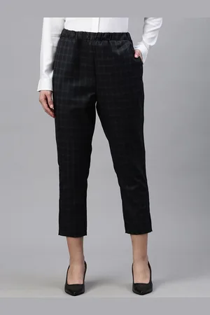 De Moza Women Checked Mid-Rise Regular Fit Regular Trouser