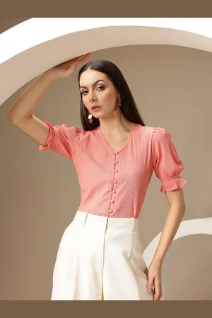 Chemistry Solid Puff Sleeve Crepe Top