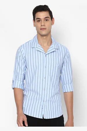 Forever 21 Men Blue Classic Opaque Vertical Striped Cotton Casual Shirt