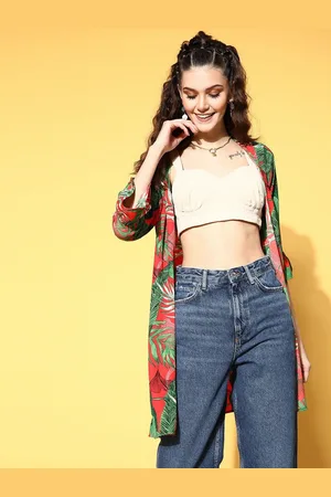 Berrylush Floral Printed V-Neck Longline Shrug
