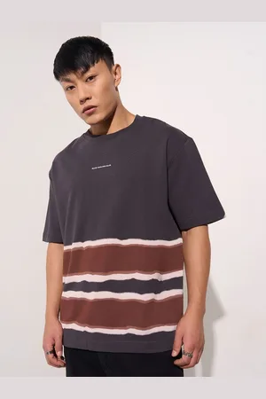 PEOPLE Men Striped Round Neck Cotton Relaxed Fit T-shirt