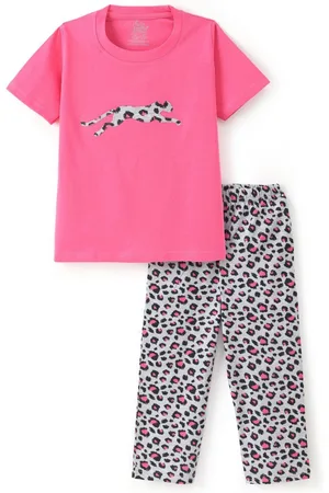 FUNKRAFTS Girls Printed Round Neck Pure Cotton T-shirt with Pyjamas