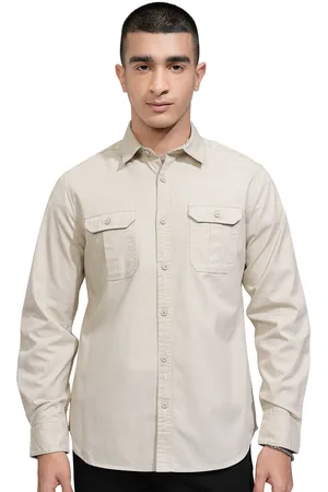 Ketch Men Cutaway Collar Solid Cotton Casual Shirt
