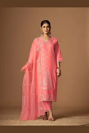 Orus Women Ethnic Motifs Embroidered Regular Thread Work Pure Cotton Kurta with Trousers & With Dupatta