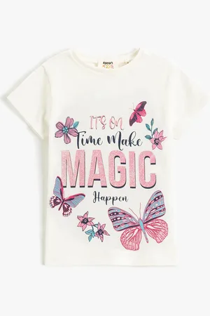 Koton Girls Typography Printed Pure Cotton Casual T-shirt