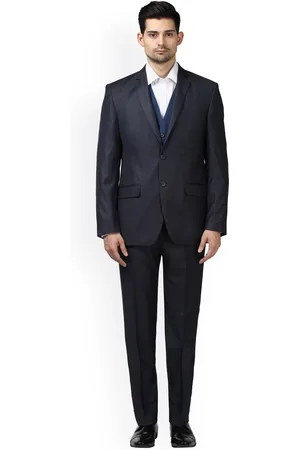 Park Avenue Black Solid Woven Slim-Fit Single-Breasted Formal Suit