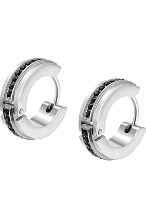 Police MEN Stones Studded Contemporary Shaped Hoop Earrings
