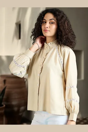 DressBerry Women Relaxed Fit Mandarin Collar Solid Casual Shirt