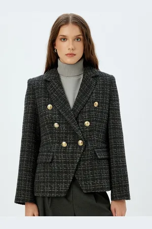 Koton Women Longline Tailored Jacket with Embroidered