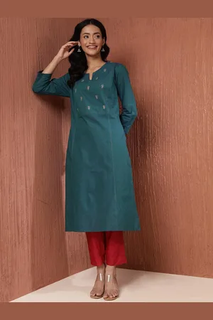 Fabindia Floral Embroidered Thread Work Pure Cotton Straight Kurta