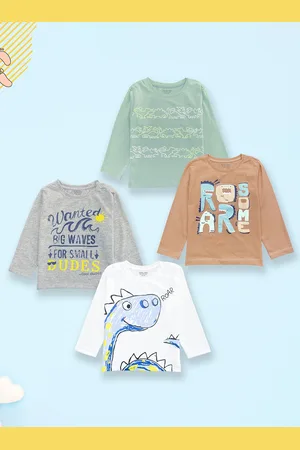 Miss & Chief Kids Pack Of 4 Graphic Printed Round Neck Regular Fit Cotton T-shirts