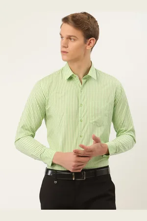 HANCOCK Men Green Slim Fit Pure Cotton Pocket Striped Formal Shirt