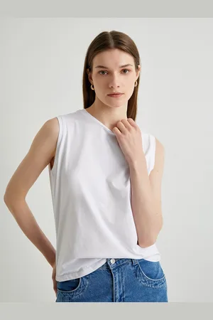 Koton Women Round Neck Sleeveless Solid Pure Cotton T-shirt