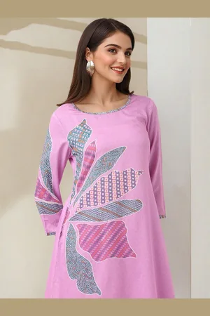 Ishin Floral Printed Boat Neck A-Line Kurta With Trousers